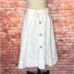 White Cotton Retro Button Down Full Knee Length Skirt